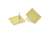 Brass Square Earring, 4 Textured Raw Brass Square Stud Earrings With 1 Hole (20x0.80mm) A1886 A1946