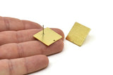 Brass Square Earring, 4 Textured Raw Brass Square Stud Earrings With 1 Hole (20x0.80mm) A1886 A1946