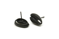 Siyah Deniz Kabuğu Küpe, 4 Oksitlenmiş Siyah Pirinç Deniz Kabuğu Küpe (14x9mm) N1959