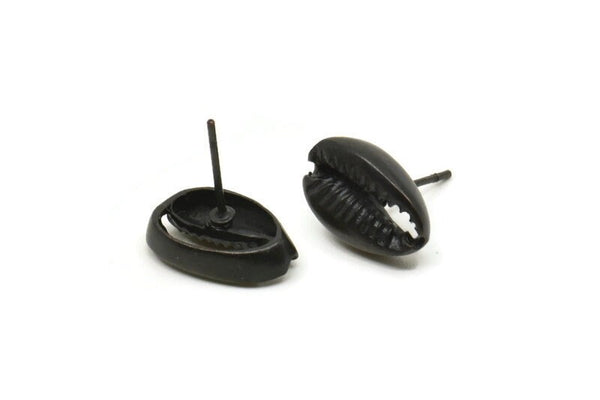 Siyah Deniz Kabuğu Küpe, 4 Oksitlenmiş Siyah Pirinç Deniz Kabuğu Küpe (14x9mm) N1959