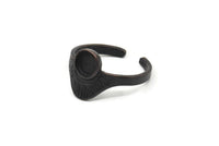Black Ring Settings, 4 Oxidized Black Brass Adjustable Sunrise Rings - Pad Size 6mm N0737