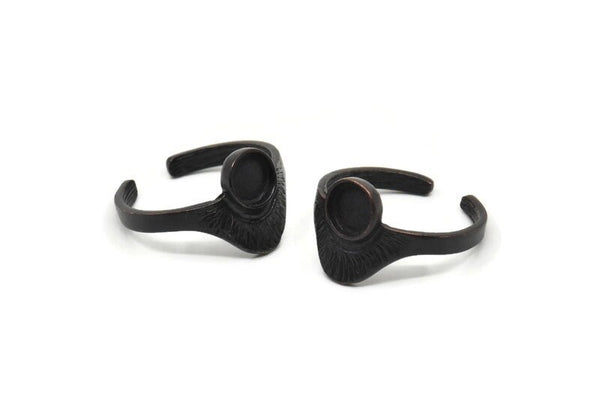 Black Ring Settings, 4 Oxidized Black Brass Adjustable Sunrise Rings - Pad Size 6mm N0737