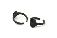 Black Ring Settings, 4 Oxidized Black Brass Adjustable Sunrise Rings - Pad Size 6mm N0737