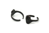Black Ring Settings, 4 Oxidized Black Brass Adjustable Sunrise Rings - Pad Size 6mm N0737