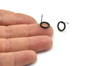 Black Circle Earring, 6 Oxidized Black Brass Circle Stud Earrings (12mm) N0442 A1132 Q0219
