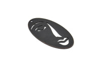 Black Face Charm, 4 Oxidized Black Brass Face Charms With 1 Hole (38x19x0.80mm) D0642