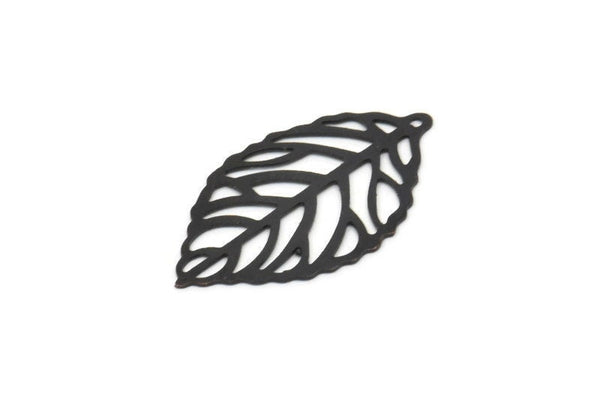 Black Leaf Charm, 24 Oxidized Black Brass Leaf Charm Earrings With 1 Hole, Earrings, Findings (27x16x0.40mm) D1285