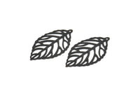 Black Leaf Charm, 24 Oxidized Black Brass Leaf Charm Earrings With 1 Hole, Earrings, Findings (27x16x0.40mm) D1285