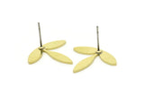Brass Leaf Earring, 6 Raw Brass Leaf Shaped Stud Earrings (21x18x0.80mm) A6434