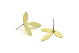 Brass Leaf Earring, 6 Raw Brass Leaf Shaped Stud Earrings (21x18x0.80mm) A6434