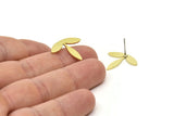 Brass Leaf Earring, 6 Raw Brass Leaf Shaped Stud Earrings (21x18x0.80mm) A6434