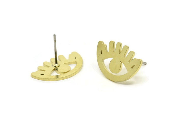 Brass Eye Earring, 8 Raw Brass Eye Shaped Stud Earrings (18x11x0.80mm) A2988