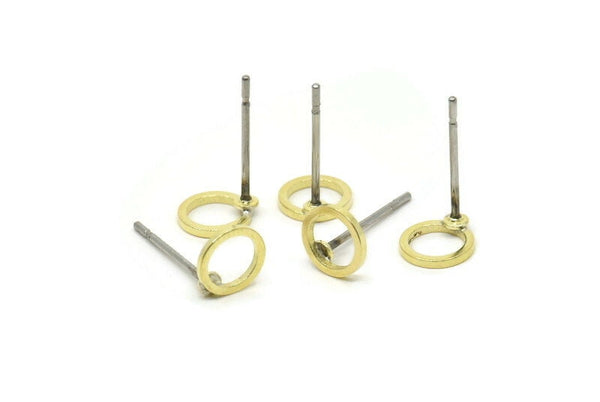Brass Circle Earrings, 12 Raw Brass Circle Stud Earrings (6x0.8x0.8mm) A0899 A5750