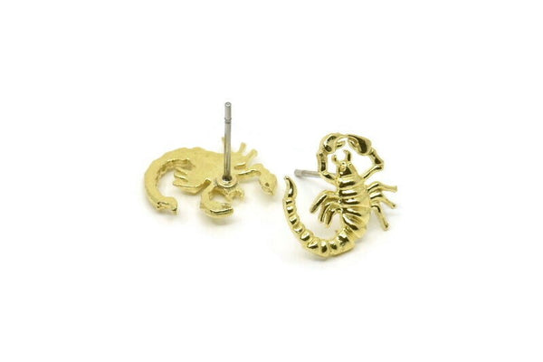 Brass Scorpio Earring, 6 Raw Brass Scorpio Sign Stud Earrings, Zodiac Earring Findings, Zodiac Sign Jewelries (13x13mm) SY0162