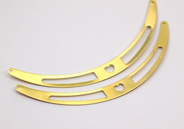 Brass Heart Choker, 3 Raw Brass Choker Findings with 2 Holes (140mm)    D167--C082