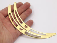 Brass Heart Choker, 3 Raw Brass Choker Findings with 2 Holes (140mm)    D167--C082