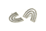Earring Studs, 2 Antique Silver Plated Brass - U Shape Earrings - Silver Earrings - Earrings (20x25x1mm) N1463 H1569