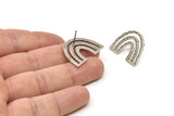 Earring Studs, 2 Antique Silver Plated Brass - U Shape Earrings - Silver Earrings - Earrings (20x25x1mm) N1463 H1569