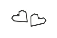 Black Heart Charm, 10 Oxidized Black Brass Heart Charms With 1 Loop, Earrings, findings (20x1mm) D1257