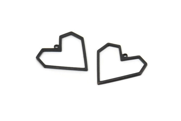 Black Heart Charm, 10 Oxidized Black Brass Heart Charms With 1 Loop, Earrings, findings (20x1mm) D1257