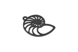 Siyah Kabuk Charm, 1 Halkalı 8 Oksitlenmiş Siyah Pirinç Salyangoz Kabuğu Şeklinde Charm, Küpe Parçaları (26x18x0,60 mm) A3532