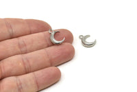 Silver Moon Charm, 4 Silver Tone Brass Horn Charms, Pendant, Jewelry Finding (12x3.60x3.65mm) N0302