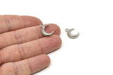 Silver Moon Charm, 4 Silver Tone Brass Horn Charms, Pendant, Jewelry Finding (12x3.60x3.65mm) N0302