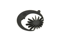 Ay ve Güneş, 2 Oksitlenmiş Siyah Pirinç, Hilal, Charm Kolye Ucu, Siyah Kolye Ucu, 1 Halkalı Siyah Charm (30x29x1,2 mm) N1522