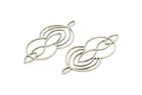 Silver Marquise Charm, 4 Antique Silver Plated Brass Circle Charms With 1 Loop (37x18x0.60mm) A6654