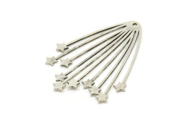 Silver Fringed Charm, 2 Antique Silver Plated Brass Fringe Shaped Charms With 1 Hole (42x33x0.80mm) SMP0122 A3987