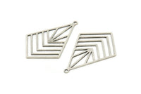 Silver Diamond Charm, 4 Antique Silver Plated Brass Diamond Shaped Charms With 1 Loop, Pendant Findings (32x23x0.60mm) SMP0671 A3223