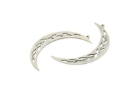 Silver Moon Charm, 4 Antique Silver Plated Brass Crescent Moon And Branch Shaped Charms With 1 Loop, Findings (41x7x0.60mm) SMP0595 A3859