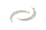 Silver Moon Charm, 4 Antique Silver Plated Brass Crescent Moon And Branch Shaped Charms With 1 Loop, Findings (41x7x0.60mm) SMP0595 A3859