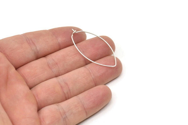 Silver Marquise Earring, 12 Antique Silver Plated Brass Wire Marquise Earring Charms, Pendants, Findings (38x18x0.7mm) E358