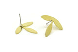 Brass Leaf Earring, 6 Raw Brass Leaf Shaped Stud Earrings (21x18x0.80mm) A6434
