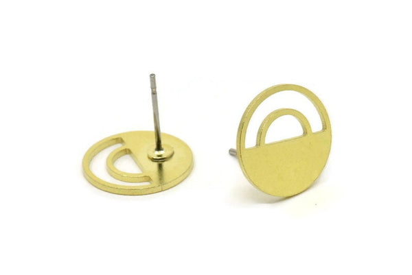 Brass Round Earring, 8 Raw Brass Circle Stud Earrings (13x0.80mm) A2995