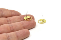 Brass Round Earring, 8 Raw Brass Circle Stud Earrings (13x0.80mm) A2995