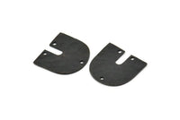Black Geometric Charm, 4 Hammered Oxidized Black Brass U Shaped Pendants With 3 Holes, Charms, Findings (18x17x1mm) N0924