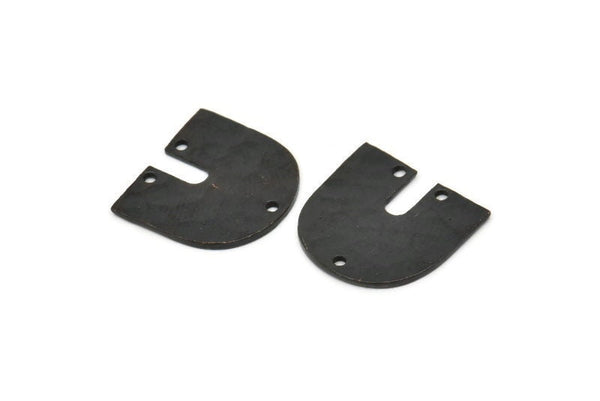 Black Geometric Charm, 4 Hammered Oxidized Black Brass U Shaped Pendants With 3 Holes, Charms, Findings (18x17x1mm) N0924
