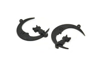 Siyah Ay Tılsımı, 1 Halkalı 2 Oksitlenmiş Siyah Pirinç Hilal Tılsımı, Kolye Uçları (33x25x1,2 mm) N1531