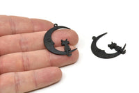 Siyah Ay Tılsımı, 1 Halkalı 2 Oksitlenmiş Siyah Pirinç Hilal Tılsımı, Kolye Uçları (33x25x1,2 mm) N1531