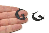 Siyah Ay Tılsımı, 1 Halkalı 2 Oksitlenmiş Siyah Pirinç Hilal Tılsımı, Kolye Uçları (33x25x1,2 mm) N1531