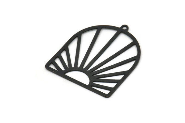 Siyah Güneş Tılsımı, 1 Halkalı 4 Oksitlenmiş Siyah Pirinç Güneş Şekilli Tılsım, Tılsım Kolye Uçları, Bulgular (33x28x0,60 mm) A5226