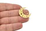 Brass Moon Charm, Raw Brass Star Charms With 1 Loop, Moond And Star Charms (30x13x0.60mm) SMP1746