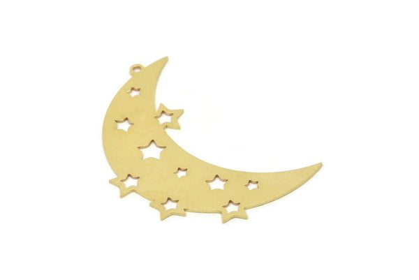 Brass Moon Charm, Raw Brass Star Charms With 1 Loop, Moond And Star Charms (42x15x0.60mm) SMP1719