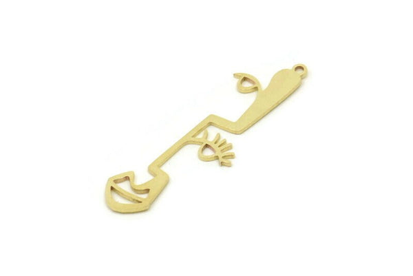 Brass Face Charm, Raw Brass Face Pendants With 1 Loop, Face Earrings (42x10x0.80mm) SMP1699