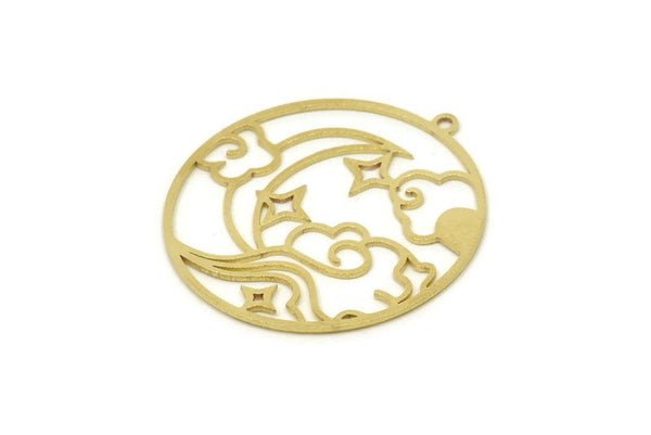 Brass Cloud Charm, Raw Brass Star Charms, Brass Moon Charms With 1 Loop (32x30x0.60mm) SMP1716
