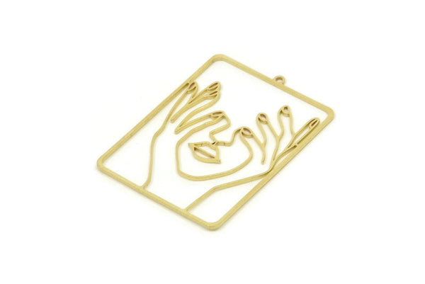 Brass Face Charm, Raw Brass Face Pendants With 1 Loop, Face Earrings (44x33x0.80mm) SMP1707