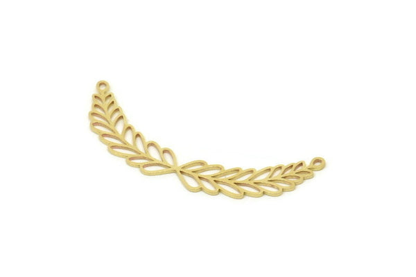 Brass Leaf Charm, Raw Brass Leaf Choker With 2 Loops, Brass Leaf Pendants (51x8x0.80mm) SMP1737