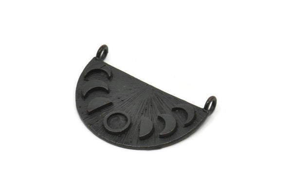 Ay Evreleri Kolye, 2 Oksitlenmiş Siyah Pirinç Ay Evreleri Tılsımı, 2 Halka, Bulgular - Ped Boyutu 4 mm (28x16x1 mm) N1225